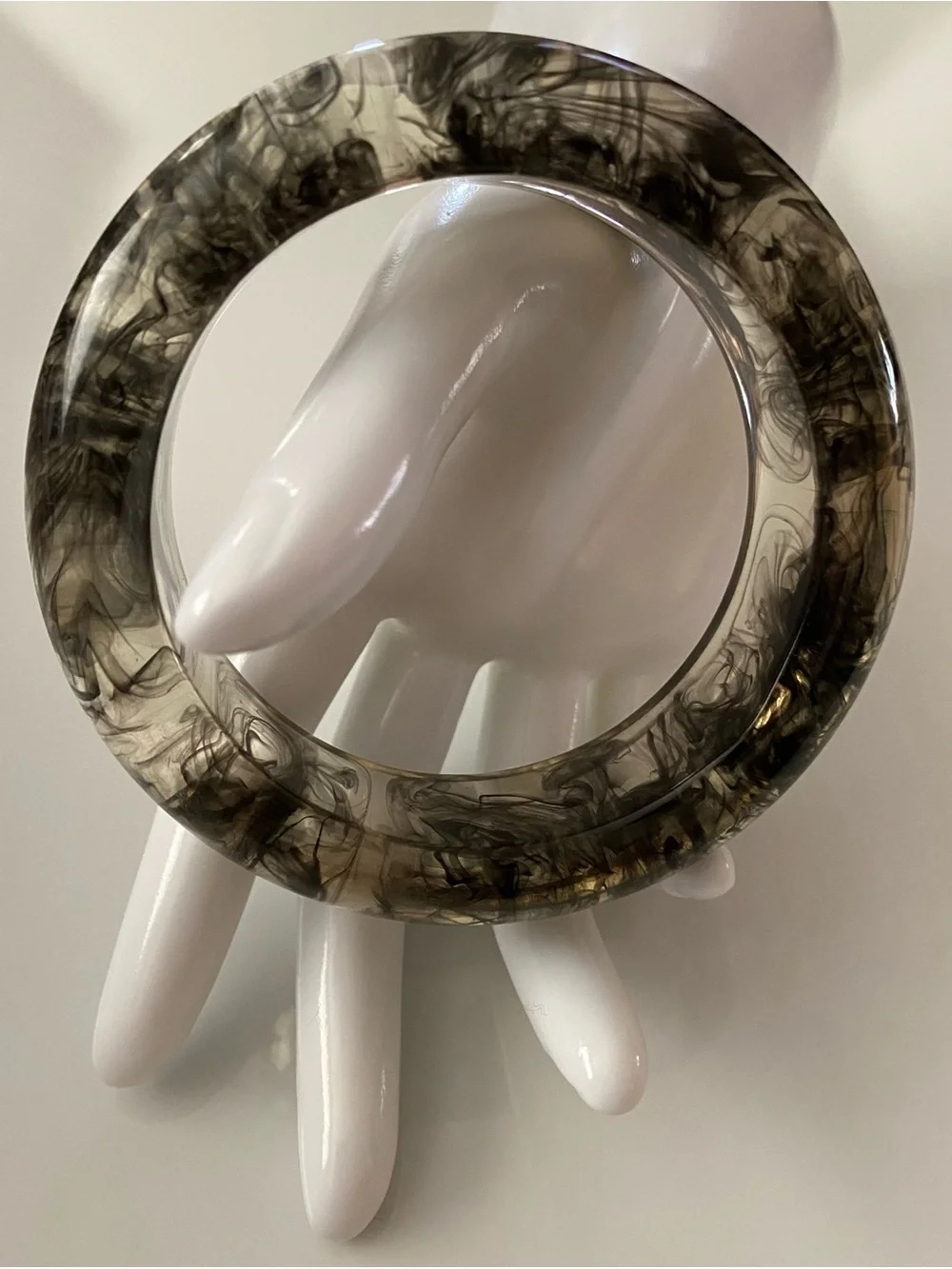Smoky Marble Resin Bangle Bracelet - Gray Swirl